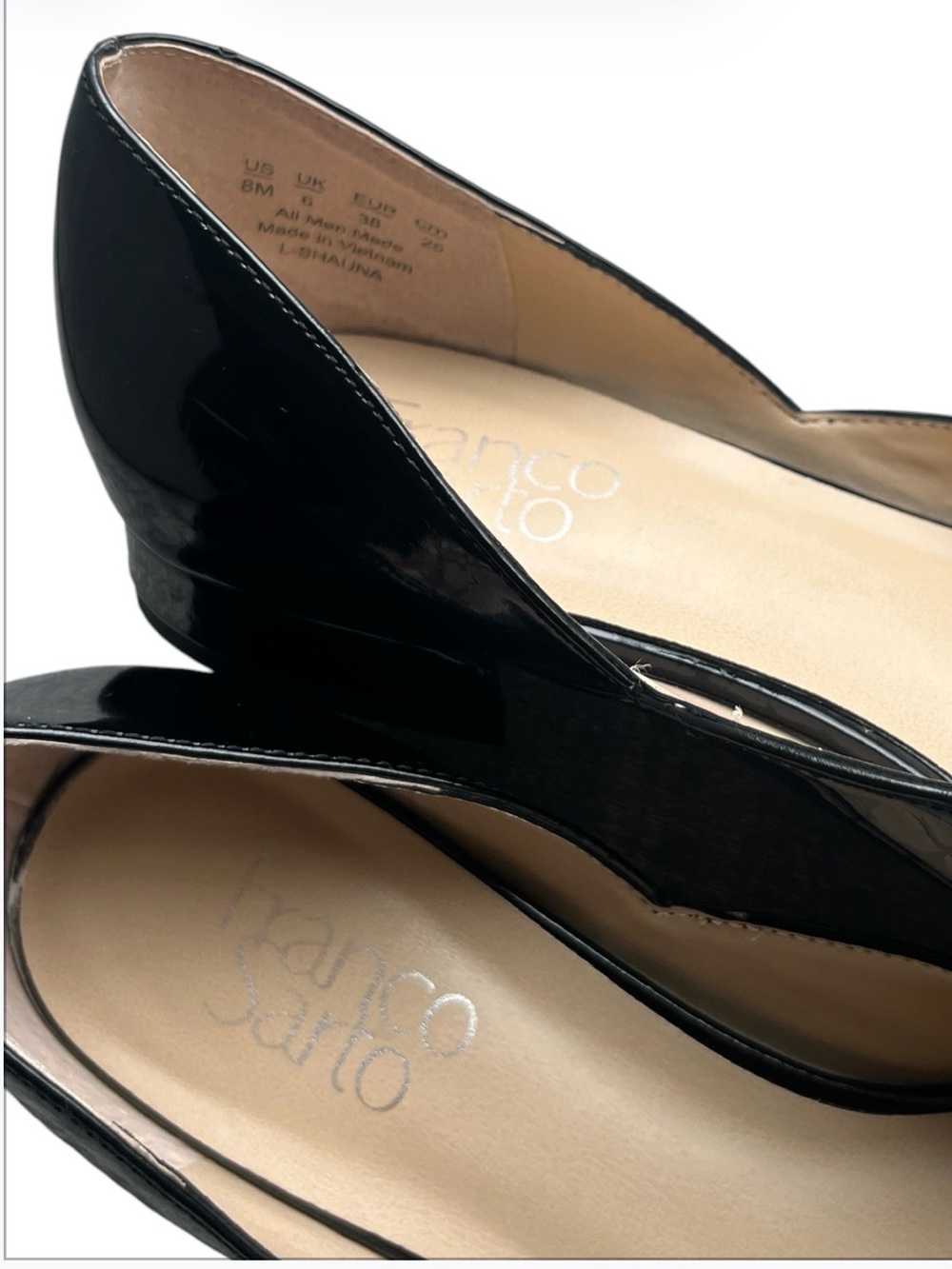 Franco Sarto Black Patent Pointed-Toe Flats with Buckle Accent - Picture 4 of 5